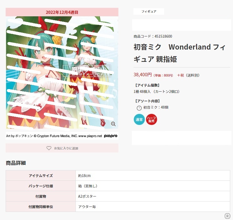 【A】景品 手办 初音未来 Wonderland 拇指姑娘Ver. 全1种（1套2箱48个） 451518600