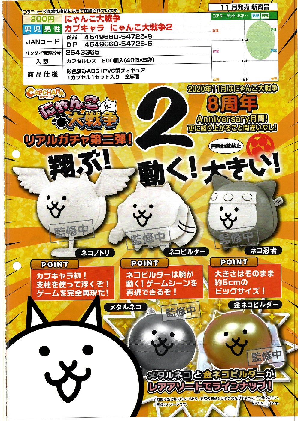 【A】300日元扭蛋 扭蛋拼装手办 猫咪大作战 第2弹 全5种 (1袋40个) 547259