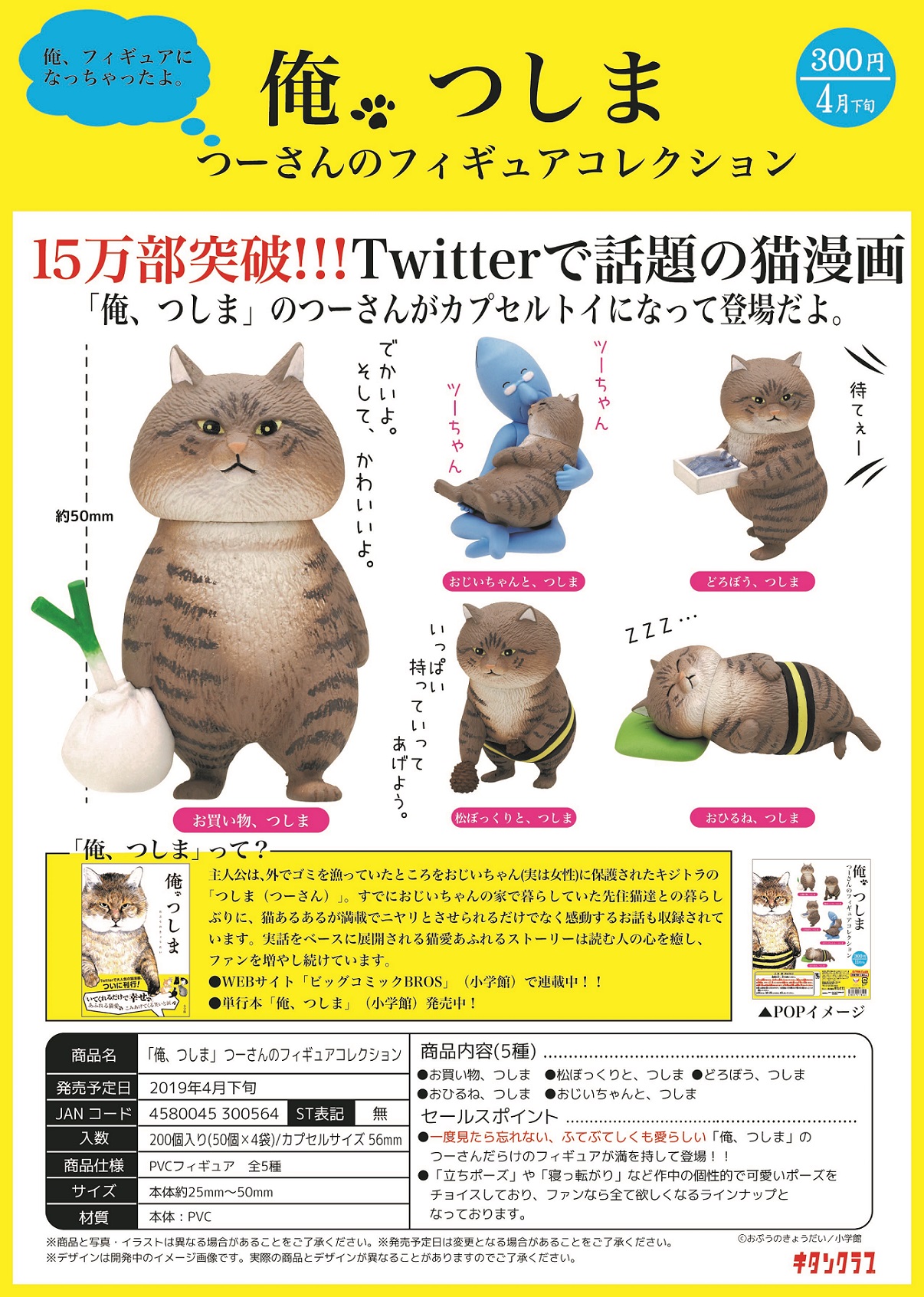 300日元扭蛋 小手办 猫咪Tsushima 全5种 (1袋50个) 300564