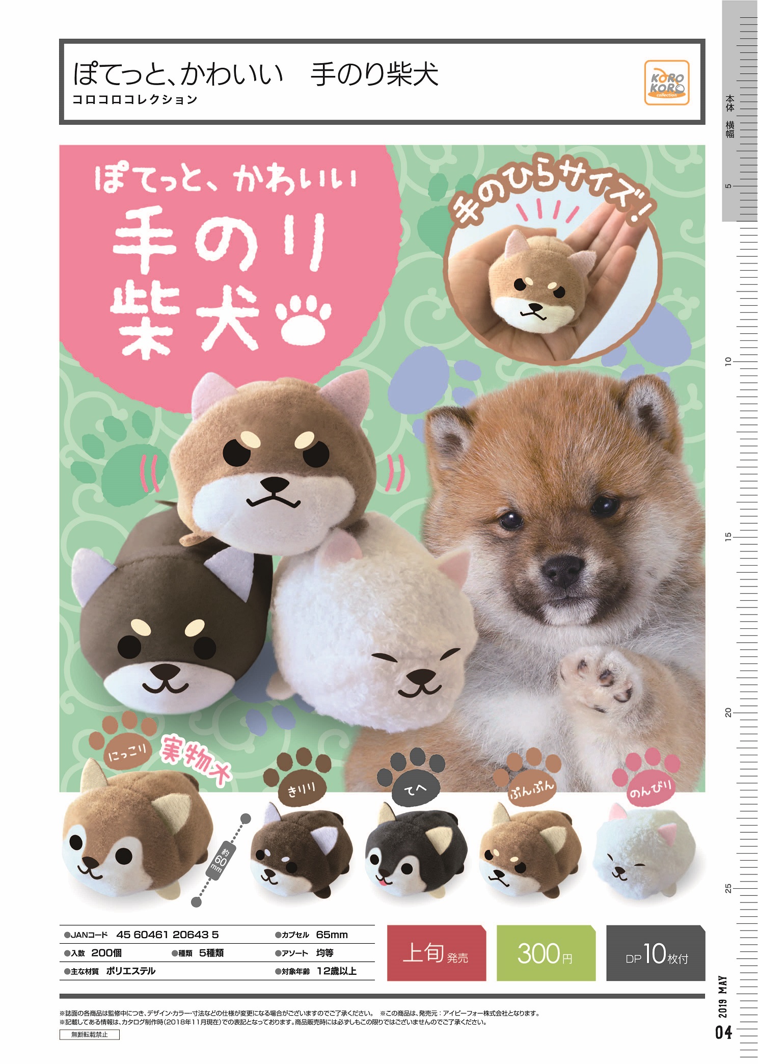 300日元扭蛋 掌心玩偶 柴犬 全5种 (1袋40个) 206435