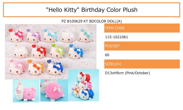 【B】景品 Hello Kitty 生日色 迷你趴趴玩偶（1套1箱60个）021061