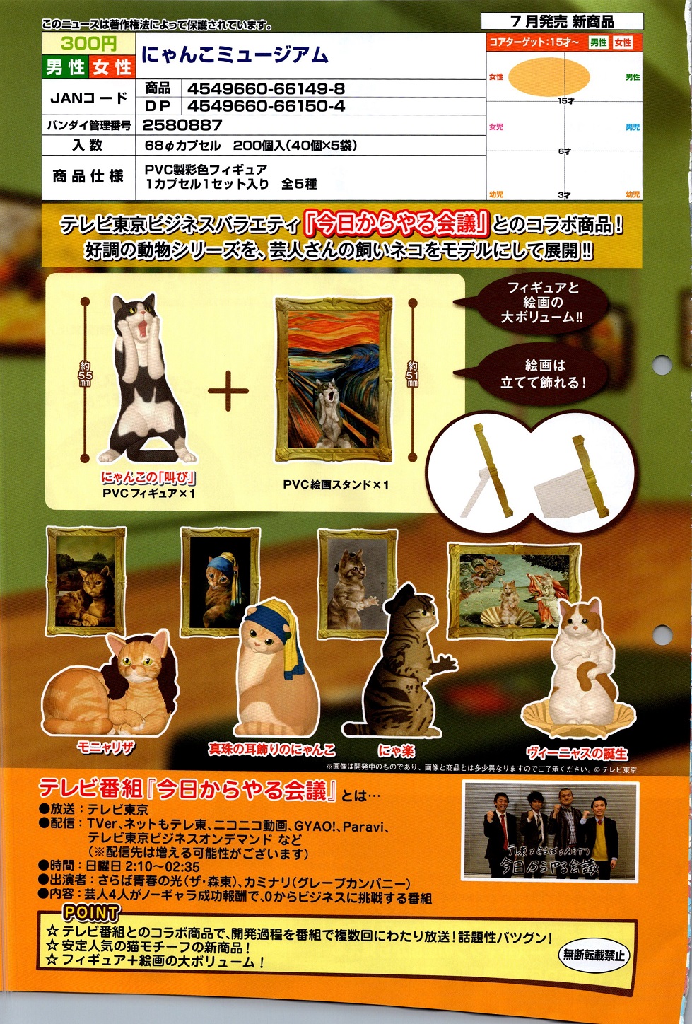【A】300日元扭蛋 小手办 猫咪博物馆 全5种 (1袋40个) 661498