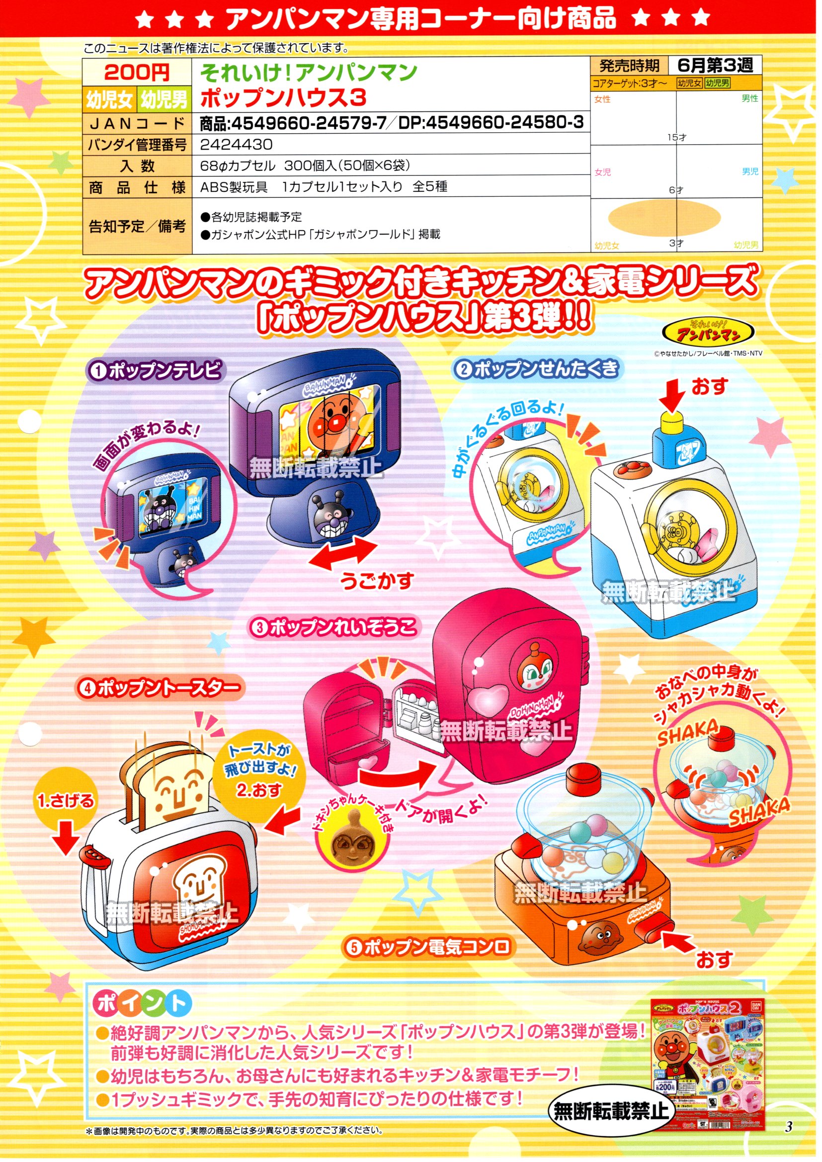 200日元扭蛋 面包超人 机关玩具 Popn House 全5种 245797