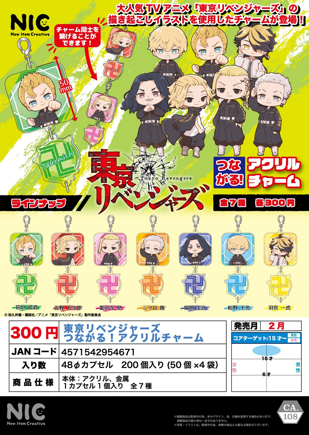 【B】300日元扭蛋 东京复仇者 可链接式 亚克力挂件 全7种 (1袋50个) 954671
