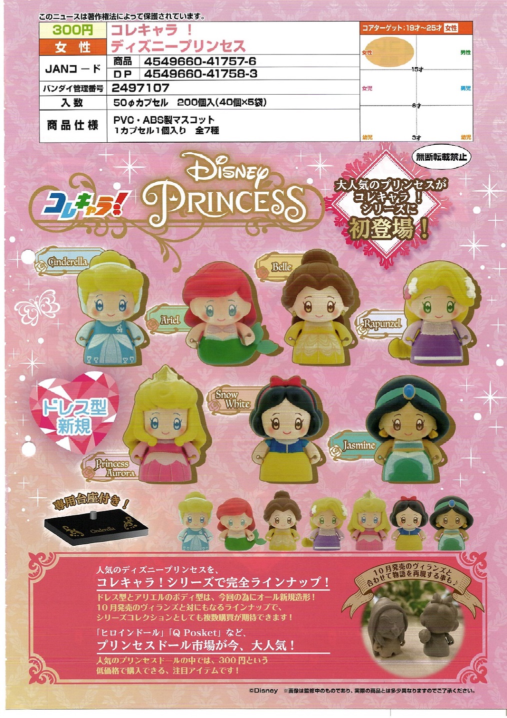 【B】300日元扭蛋 小手办 Disney公主系列 全7种 (1袋40个)  417576